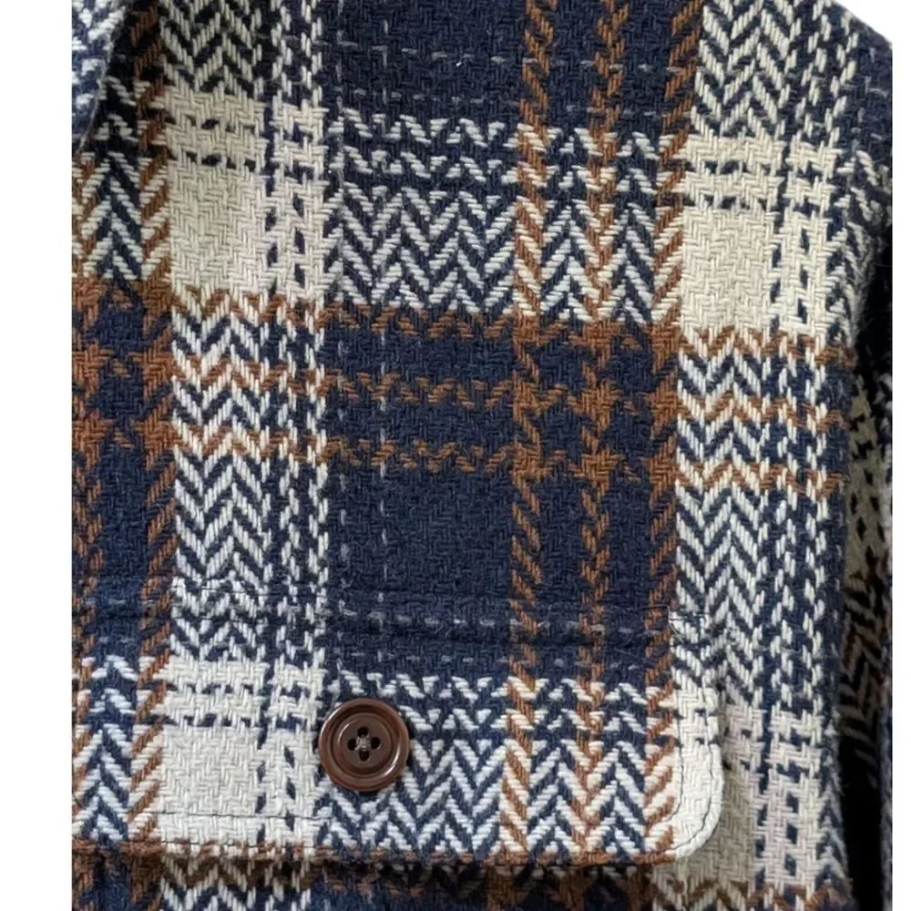 Rails Men's Berkshire Navy Umber Cream Plaid Shacket Flannel Size M Wool Blend